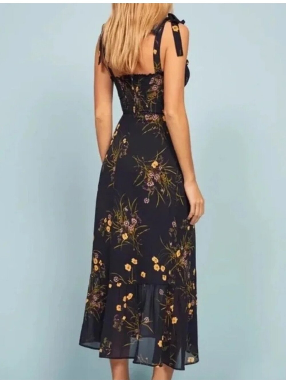 Reformation Nikita Navy Blue Midi Dress‎ in Mademoiselle - Picture 3 of 12